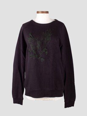 DRIES VAN NOTEN Black Green Tonal Eagle Embroidery Cotton Sweatshirt